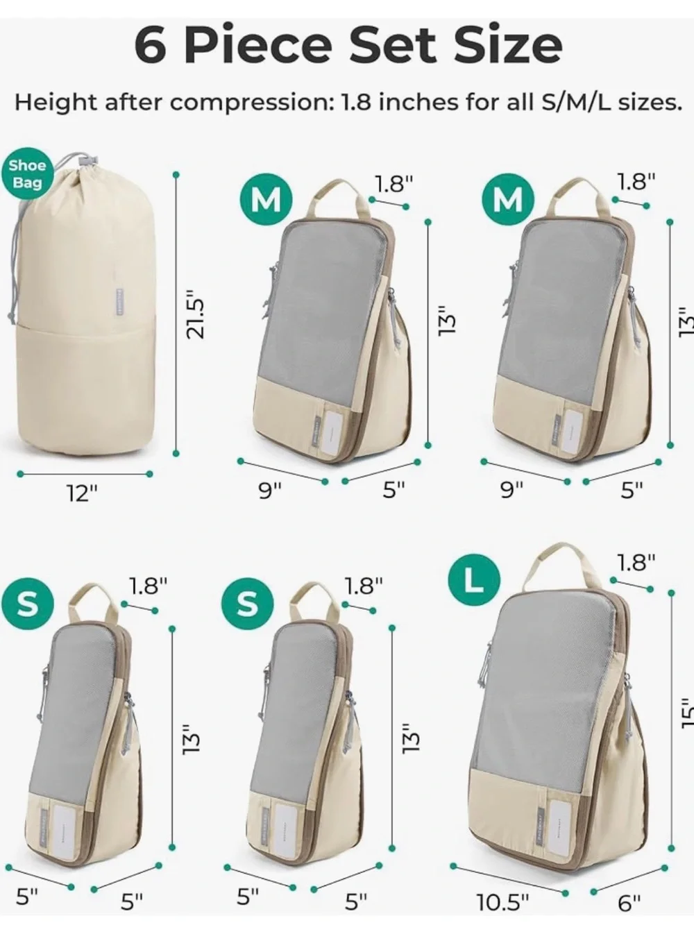 Set of  6 Beige and Light Gray Garment & Shoe Storage Bags
